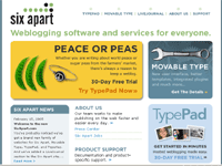 Newly redesigned SixApart website - click to enlarge (89 kb).
